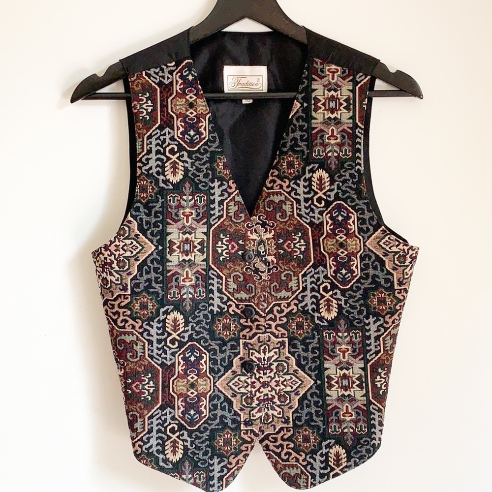 Vintage 1990s Traditions paisley vest waist cost - Picture 1 of 7